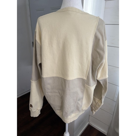 Teddy Fresh Sweatshirt Mens Large Beige Cream Colorblock Crewneck My Dad Wears - Picture 3 of 8